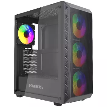 Корпус PowerCase Mistral S4B, ATX, Midi-Tower, USB 3.0, RGB подсветка, черный, без БП (CMSB-L4)