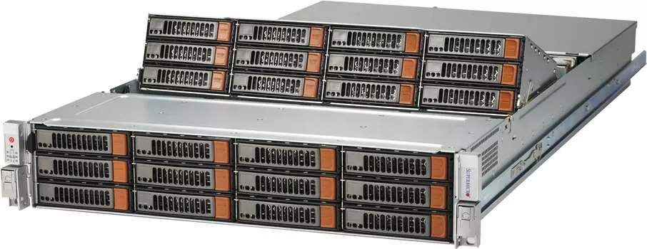 Корпус Supermicro CSE-826SE1C-R1K02JBOD, Proprietary, 2U RM, 12x3.5 HS + 12x3.5 HS, Redundant 2x1000Вт, черный/серебристый (CSE-826SE1C-R1K02JBOD)