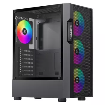 Корпус XASTRA A302, ATX, Midi-Tower, USB 3.0, RGB подсветка, черный, без БП (A302-BK-FC120FRGB-4F-GL)