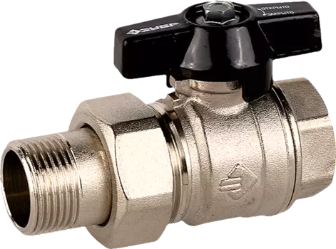 Кран шаровый прямой Зубр ЭКСПЕРТ 3/4"x3/4", ВР/НР, с американкой, Латунь ЛС 59-1 (4-51327-C-3/4)