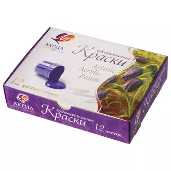 Краски акриловые 12шт./12 цветов, 20мл, банка, картонная коробка, ЛУЧ (22С1409-08)