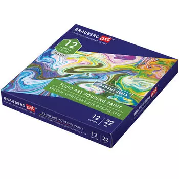 Краски акриловые 12шт./12 цветов, 22мл, флакон, BRAUBERG Classic Fluid Art 192235 (4606224355481)