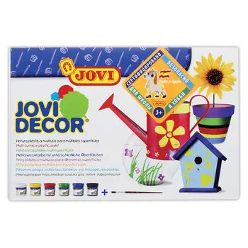 Краски акриловые 1шт./6 цветов, разноцветный, 55мл, блок-тара, с кистью, JOVI Decor (191345)