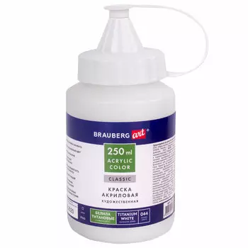 Краски акриловые 1 шт., белила титановые, 250 мл, флакон, BRAUBERG (191072)