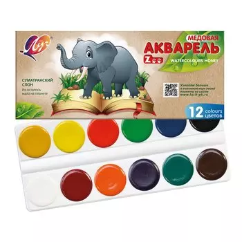 Краски акварельные 1шт./12 цветов, разноцветный, пенал, медовые, ЛУЧ Zoo 19С 1247-08 (1538956)