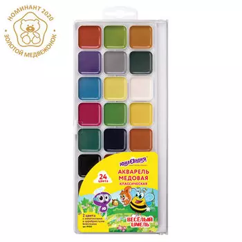 Краски акварельные 1шт./24 цветов, разноцветный, нет данных, пенал, ЮНЛАНДИЯ ВЕСЕЛЫЙ ШМЕЛЬ (191523)