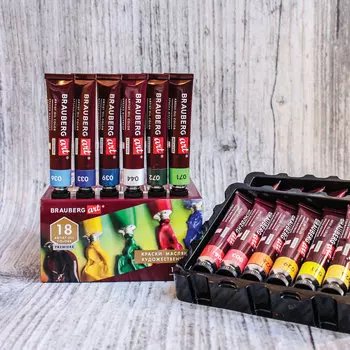 Краски масляные 18 шт./18 цветов, 22 мл, туба, картонная коробка, BRAUBERG PREMIERE (191459)