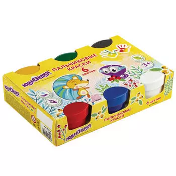 Краски пальчиковые 1шт./6 цветов, белый, желтый, зеленый, красный, синий, черный, 60мл, коробка, ЮНЛАНДИЯ МАЛЕНЬКИЙ ЁЖИК (191340)