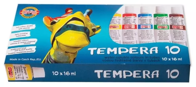 Краски темперные 10 цветов, 16мл, туба, KOH-I-NOOR Краски (01625S1001KS)