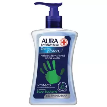 Крем-мыло AURA DERMA PROTECT Чайное дерево и тимьян, антибактериальное, увлажняющее, 250мл, 250г, 1шт. (9962)