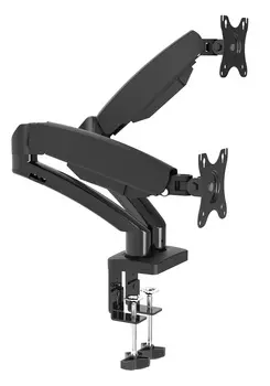 Кронштейн настольный для TV/монитора WIZE, 14"-32", 2 монитора, VESA 75x75мм-100x100мм, наклонный, поворотный, портрет-альбом, до 7.3 кг, черный (WDA2-32)