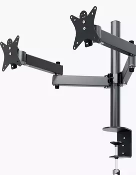 Кронштейн настольный для мониторов HOLDER MDS-SU203-B, 13"-32", 2 монитора, VESA 75x75мм-100x100мм, наклонный, поворотный, портрет-альбом, до 8 кг, черный (MDS-SU203-B)