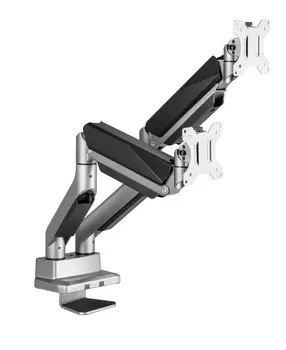 Кронштейн настольный для мониторов Ultramounts UM718, 17"-35", 2 монитора, VESA 75x75мм-100x100мм, наклонный, поворотный, портрет-альбом, до 15 кг, серебристый (UM718)