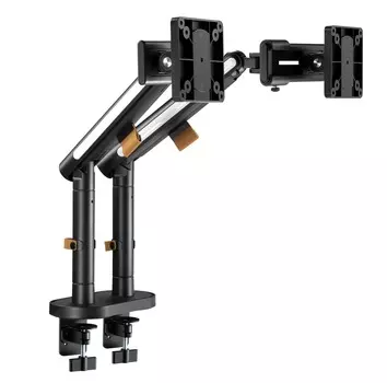 Кронштейн настольный для мониторов Ultramounts UM727B, 17"-32", 2 монитора, VESA 75x75мм-100x100мм, наклонный, поворотный, портрет-альбом, до 9 кг, черный (UM727B)