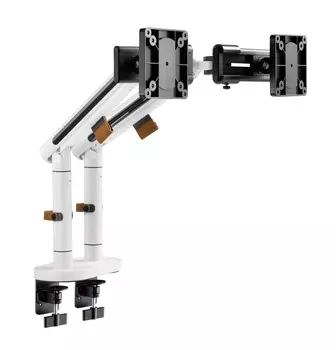 Кронштейн настольный для мониторов Ultramounts UM727W, 17"-32", 2 монитора, VESA 75x75мм-100x100мм, наклонный, поворотный, портрет-альбом, до 9 кг, белый (UM727W)