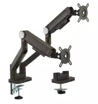 Кронштейн настольный для мониторов Ultramounts UM733BR, 17"-32", 2 монитора, VESA 75x75мм-100x100мм, наклонный, поворотный, портрет-альбом, до 8 кг, черный (UM733BR)