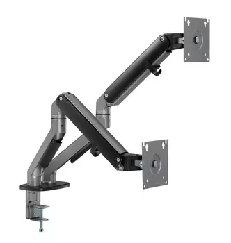 Кронштейн настольный для мониторов Ultramounts UM735BL, 17"-27", 2 монитора, VESA 75x75мм-100x100мм, наклонный, поворотный, портрет-альбом, до 7 кг, черный (UM735BL)