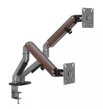 Кронштейн настольный для мониторов Ultramounts UM735WD, 17"-27", 2 монитора, VESA 75x75мм-100x100мм, наклонный, поворотный, портрет-альбом, до 7 кг, серый/коричневый (UM735WD)