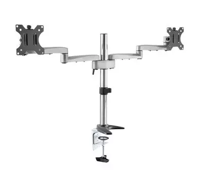 Кронштейн настольный для TV/монитора Ultramounts UM707, 13"-32", 2-монитора, VESA 75x75мм-100x100мм, наклонный, поворотный, портрет-альбом, до 8кг, серебристый