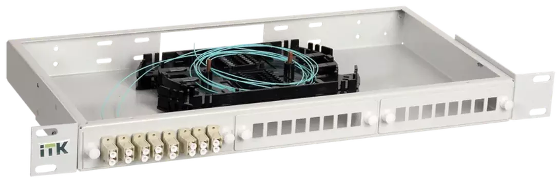 Кросс оптический ITK FOBX24-1U-6LCUD03, 1U, в стойку 19", 6 шт.xLC, MM 50/125 OM3, серый (FOBX24-1U-6LCUD03)