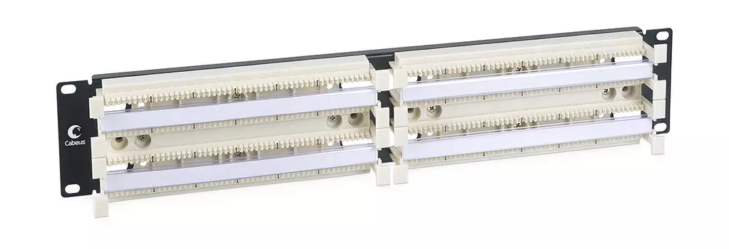 Кросс-панель в шкаф 19" 2U, неукомплектованная, 200 пар, черный/белый, Cabeus (CP-200P-110TYPE)