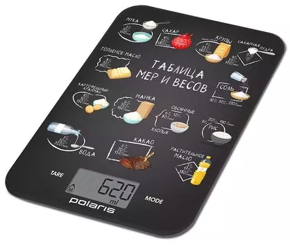 Кухонные весы электронные Polaris PKS 1053DG 10кг, CR2032, черный (0000380559)