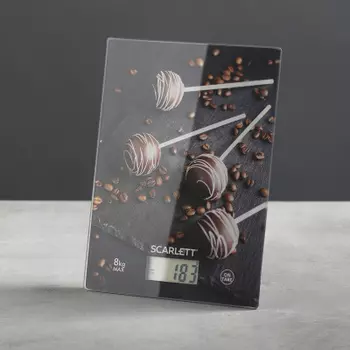 Кухонные весы электронные Scarlett SC-KS57P71 8кг, 1 батарейка 3V типа CR2032 (включена в комплект), Рисунок (SC-KS57P71)