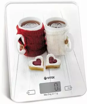 Кухонные весы электронные Vitek VT-2424 5 кг, 1 х CR2032, белый (VT-2424)