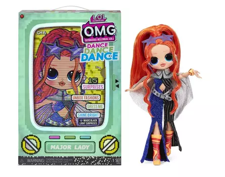 Кукла L.O.L. LIL OUTRAGEOUS LITTLES L.O.L. Surprise Кукла OMG Dance Doll- Major Lady, 25 см, Кукла L.O.L. Surprise OMG Major Lady - это старшая сестра Лол из уникальной танцевальной серии Dance Dance Dance. У неё есть собственное ТВ-шоу, диско-танцпол и, конечно, сногсшибательный наряд!- Коробка выполнена в виде телевизора, и у неё есть секрет. (117889)