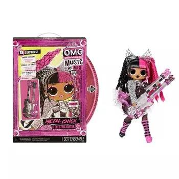 Кукла L.O.L. LIL OUTRAGEOUS LITTLES OMG Remix Rock- Metal Chick and Electric Guitar , 25 см, кукла с настоящими пошитыми волосами сменная одежда и аксессуары аксессуары можно комбинировать с другими наборами серии OMG упаковка с музыкальными эффектами (577577)