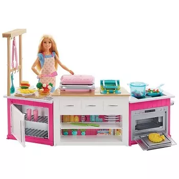 Кукла Mattel "Barbie: Супер кухня с куклой", в комплекте аксессуары (FRH73)
