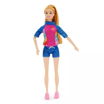 Кукла XINJIANXIN "Пляжная спасательница", 28 см, Руки и ноги на шарнирах - удобно придавать кукле любые позы Животное в комплекте, розовый (HP1110768)