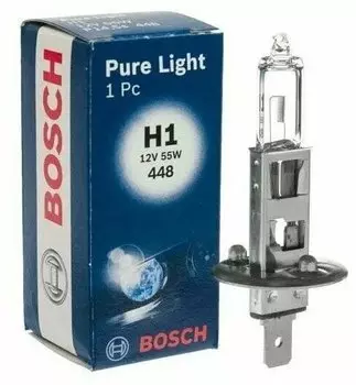 Лампа автомобильная галогенная Bosch Pure light, ближний/дальний свет, 55 Вт, 12 В, H1, 3500 K, 1 шт. (1987302011)