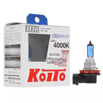 Лампа автомобильная галогенная Koito Whitebeam, 19Вт, 12В, H16, 4000K, 2шт. (P0749W)