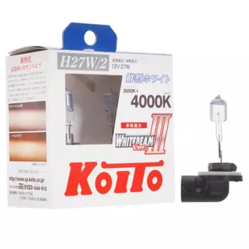 Лампа автомобильная галогенная Koito Whitebeam, 27Вт, 12В, H27/2, 4000K, 2шт. (P0729W)