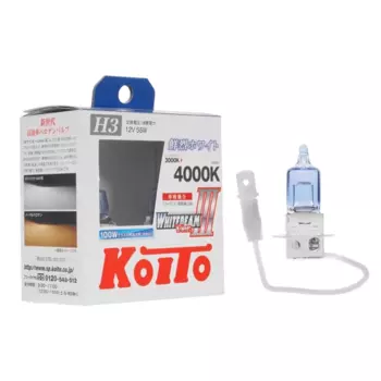 Лампа автомобильная галогенная Koito Whitebeam, 55 Вт, 12 В, H3, 4000 K, 2 шт. (P0752W)