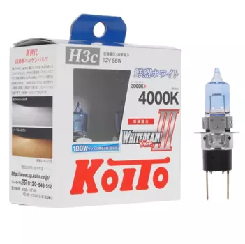 Лампа автомобильная галогенная Koito Whitebeam, 55Вт, 12В, H3c, 4000K, 2шт. (P0753W)