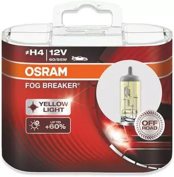 Лампа автомобильная галогенная Osram, ближний/дальний свет, 55 Вт, 12 В, H4, 2 шт. (62193FBR-HCB)