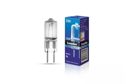 Лампа галогенная G4, JD, 220В, 20Вт, 300лм, 2850K/теплый, 90 Ra, Camelion JD 20W G4 (10405)