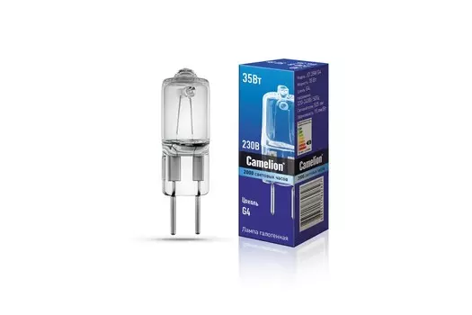 Лампа галогенная G4, JD, 220В, 35Вт, 525лм, 2700K/теплый, 90 Ra, Camelion JD 35W G4 (10406)
