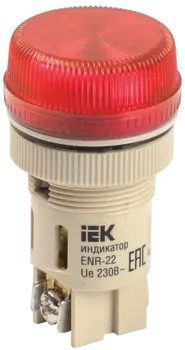 Лампа индикаторная неон красный 22 мм 230 В AC, IEK ENR-22 (BLS40-ENR-K04)