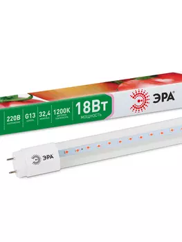 Лампа линейная светодиодная G13 FITO-18W-RB-Т8-G13-NL, T8, 27.8мм x 1200мм, 18Вт, 0лм, 1200K, 28, стимулирует рост растений, Эра (Б0042990)