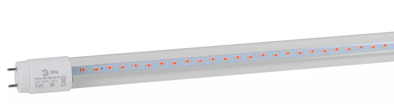 Лампа линейная светодиодная G13 FITO-9W-RB-Т8-G13-NL, T8, 17мм x 640мм, 9Вт, 0лм, 1200K/красно-синий, 28, стимулирует рост растений, Эра (Б0042986)