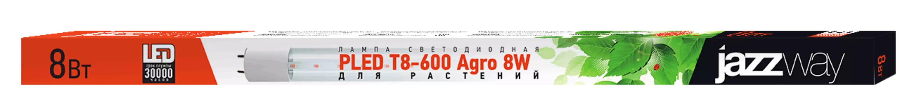 Лампа линейная светодиодная G13 PLED T8 600 Agro 8w CL G13, T8, 26мм x 600мм, 8Вт, 250лм, Jazzway (5025899)