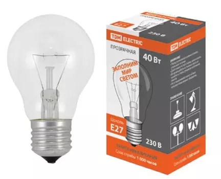 Лампа накаливания E27 груша, 40Вт, 415лм, диммируемая, TDM Б 230-40 (SQ0343-0017)