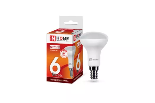 Лампа светодиодная E14/R50, 6Вт, 6500K / холодный свет, 525лм, IN HOME (4690612031156)