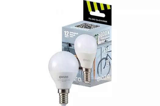 Лампа светодиодная E14 шар/G45, 12Вт, 5000K / холодно-белый, 740лм, ФАZА FLL- G45 (5038592 )