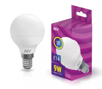 Лампа светодиодная E14 шар/G45, 9Вт, 2700K / теплый свет, 675лм, REV (32406 5)