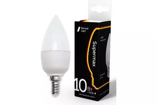 Лампа светодиодная E14 свеча, 10 Вт, 4000 K / нейтральный свет, 800лм, 220 В, КОСМОС Supermax (Sup_LED10wCNE1440)