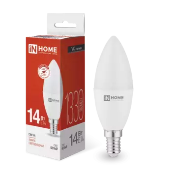 Лампа светодиодная E14 свеча, 14 Вт, 4000 K / нейтральный свет, 1330лм, 220 В, IN HOME (4690612047768)